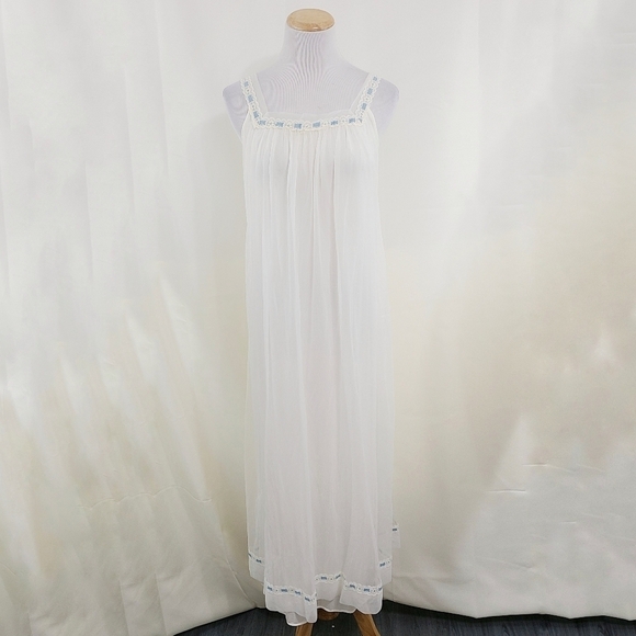 Vintage 60s Peignoir nightgown set ivory blue - Picture 3 of 16
